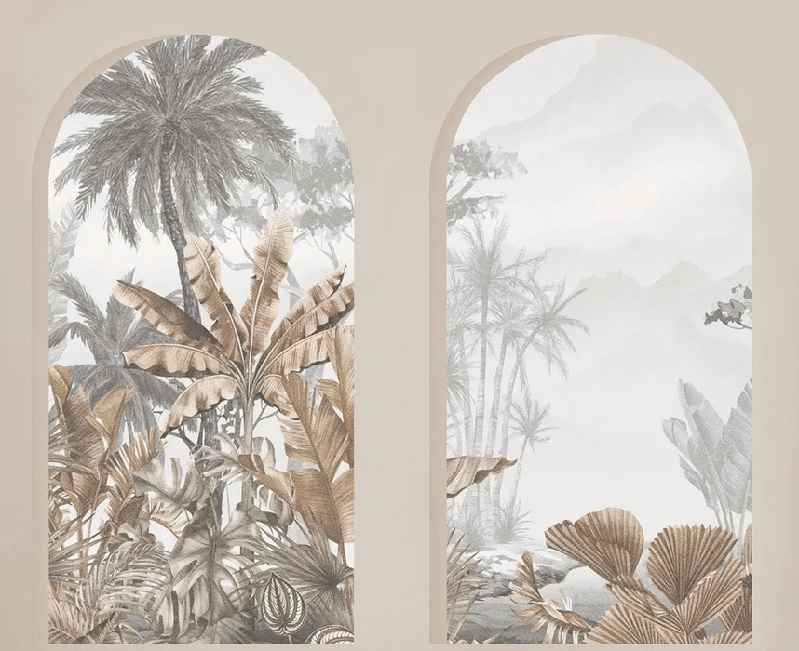 Carta da parati archi tropicali seppia