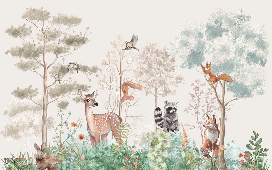 Carta da parati per camera bambino natura magica beige