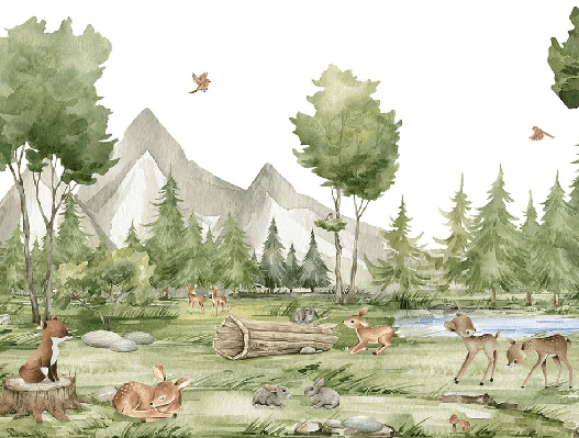 Carta da parati con animali nella foresta