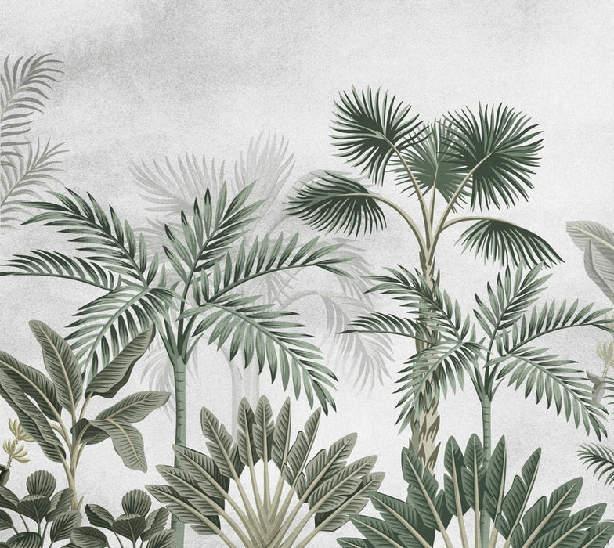 Carta da parati jungle con motivi di alberi esotici