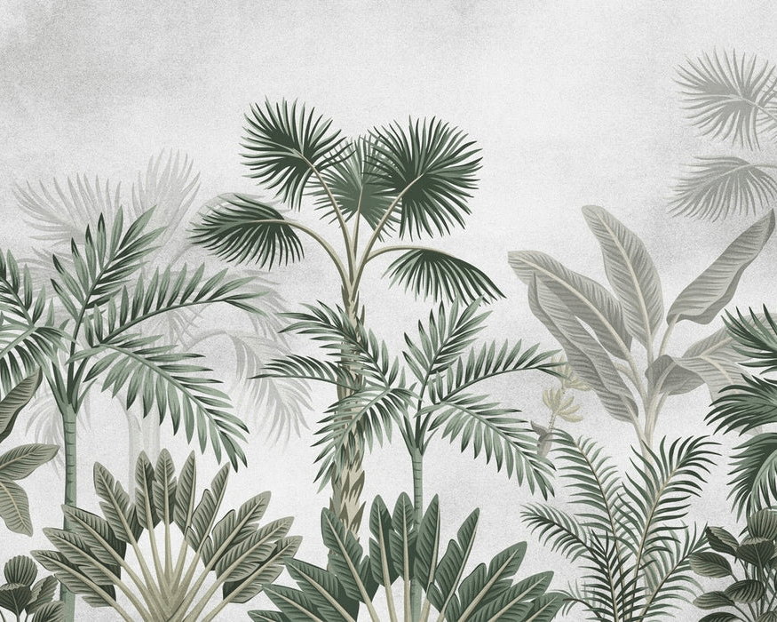 Carta da parati jungle con motivi di alberi esotici