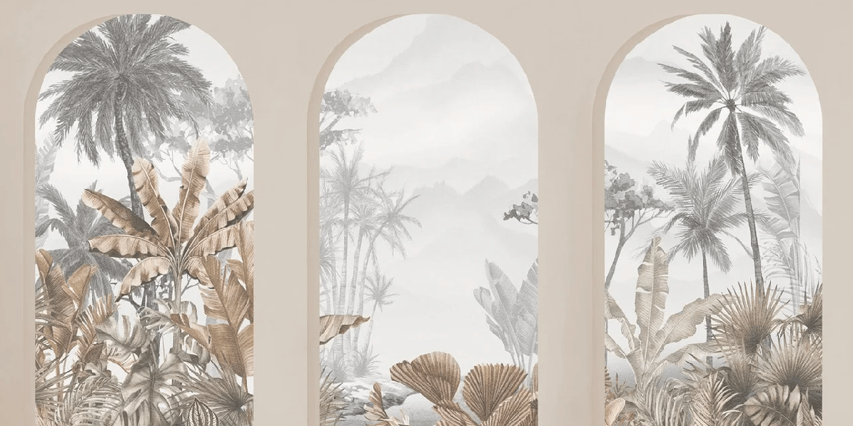 Carta da parati arches tropicali seppia
