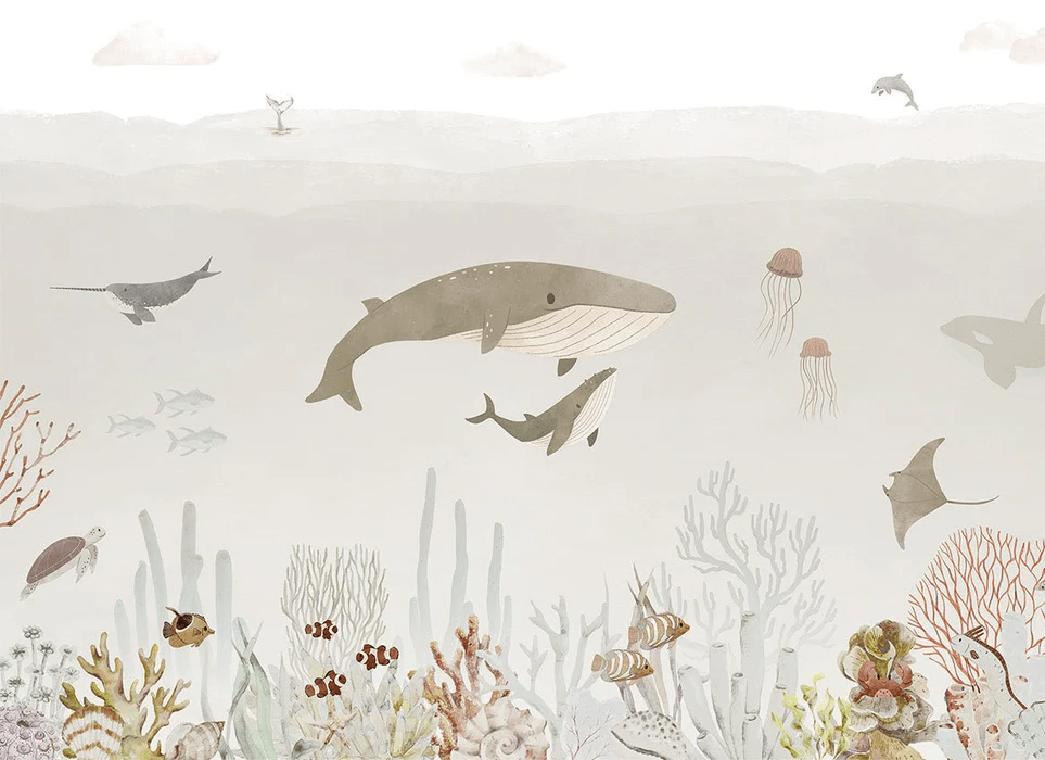 Carta da parati con balene per bambini