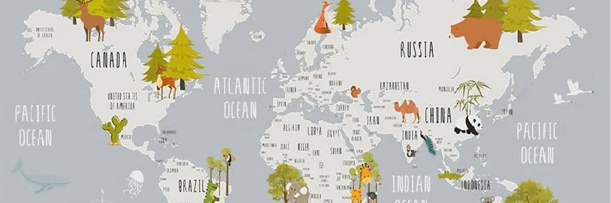 Carta da parati per camera bambini con animali grigio chiaro