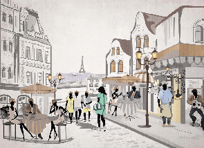 Carta da parati bistrot parigino caffè all'aperto