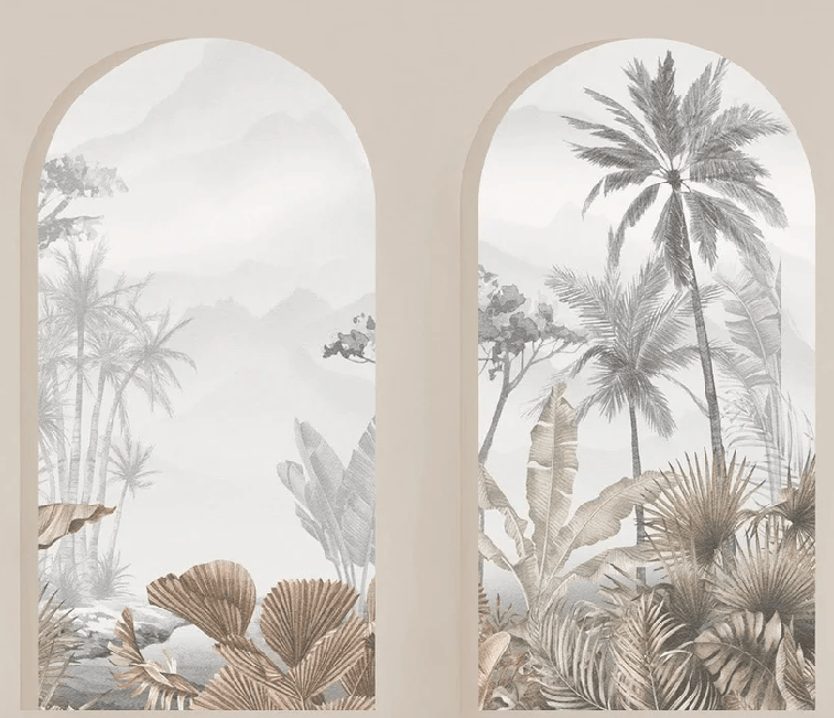 Carta da parati archi tropicali seppia