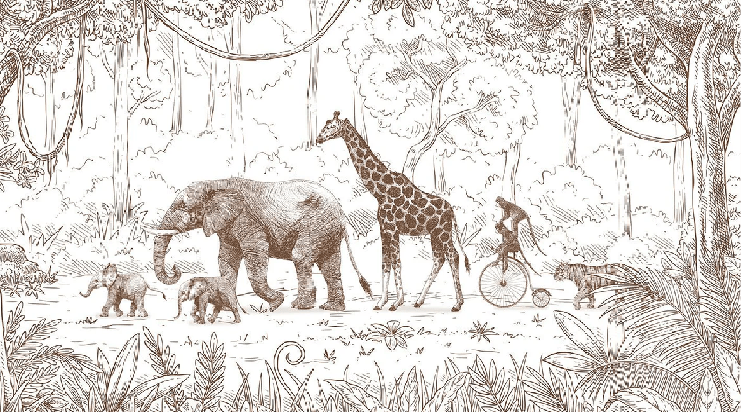 Carta da parati giungla monocromatica per bambini