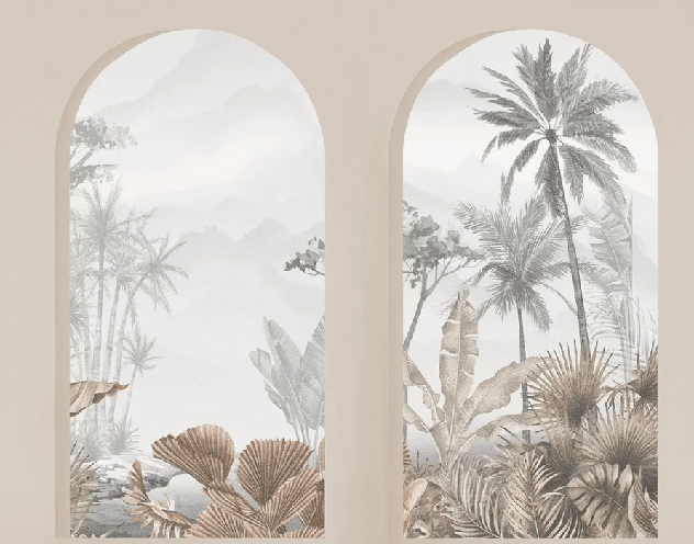 Carta da parati archi tropicali seppia