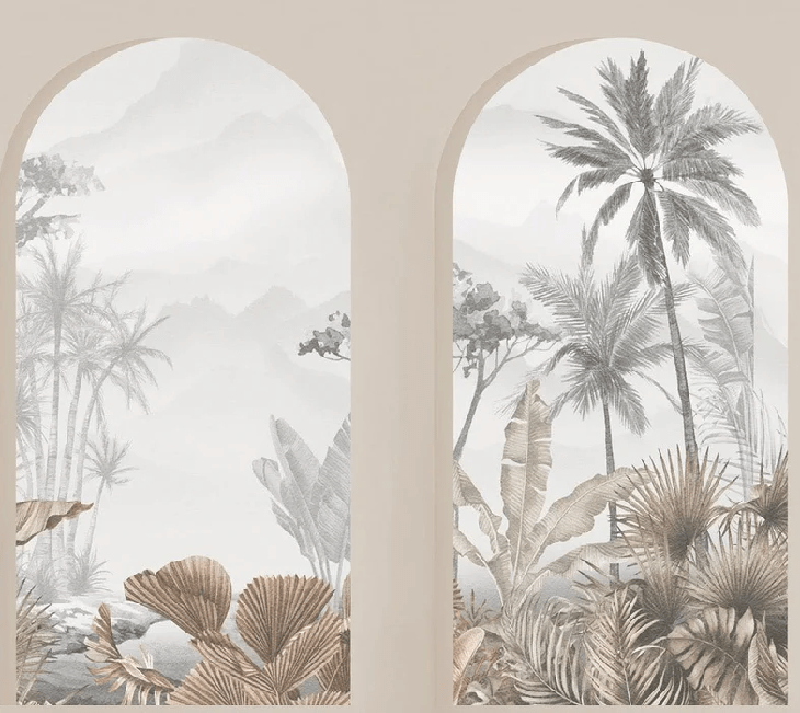 Carta da parati archi tropicali seppia