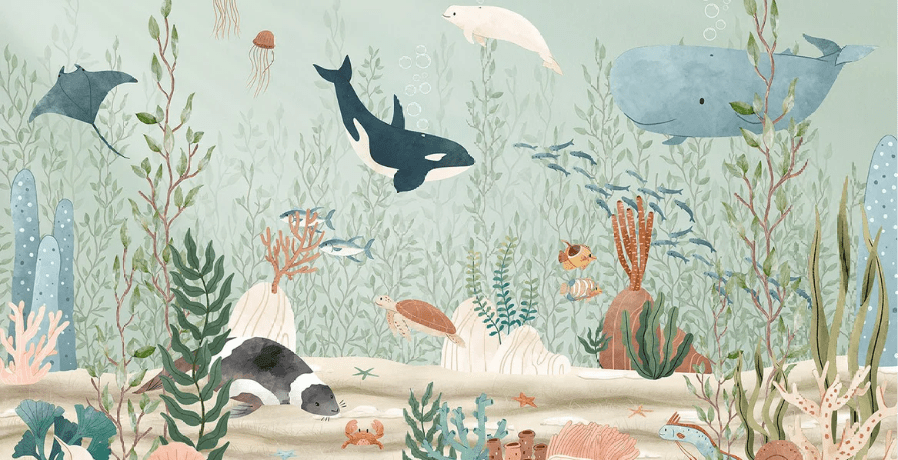 Carta da parati per bambini mondo marino
