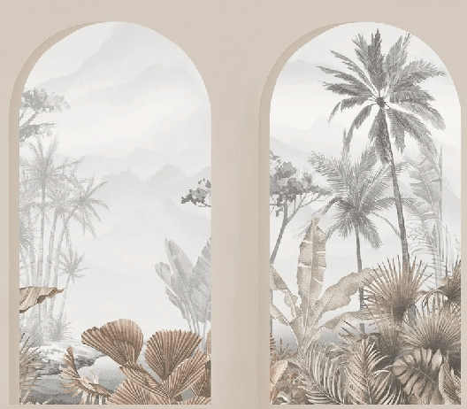Carta da parati archi tropicali seppia