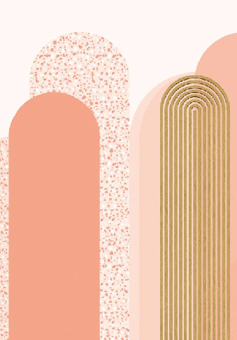 Carta da parati Art Déco grafica con tendenza rosata