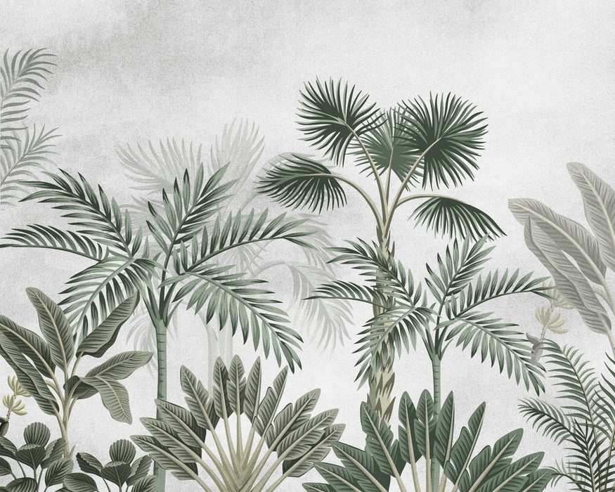 Carta da parati jungle con motivi di alberi esotici
