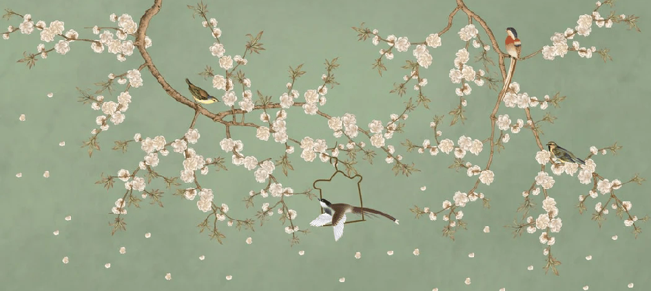 Carta da parati Zen sakura verde