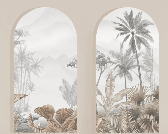 Carta da parati archi tropicali seppia