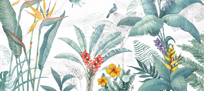 Carta da parati per WC Vegetale & Bird