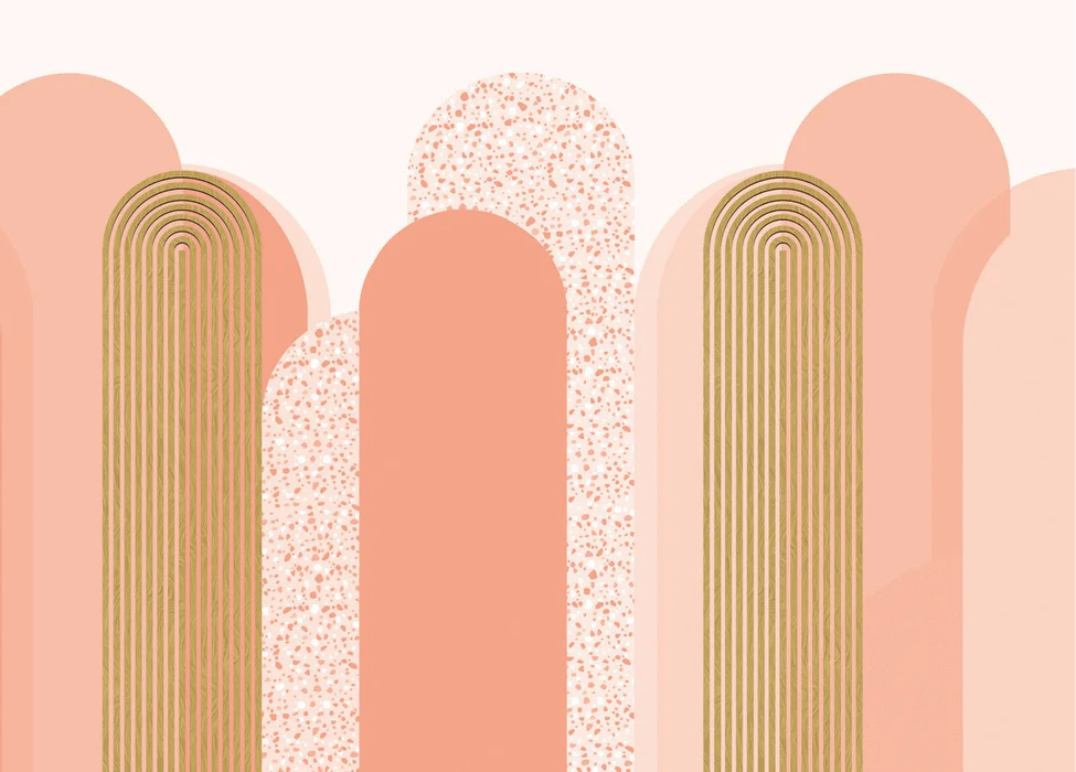 Carta da parati Art Déco grafica con tendenza rosata