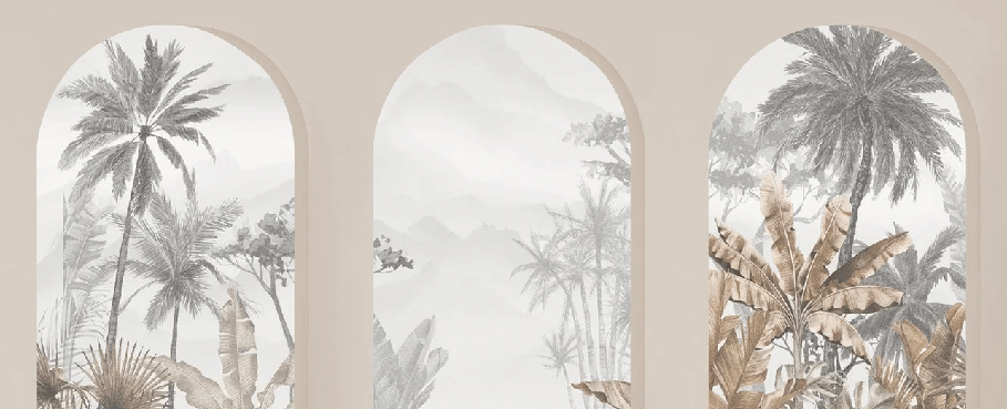 Carta da parati arches tropicali seppia