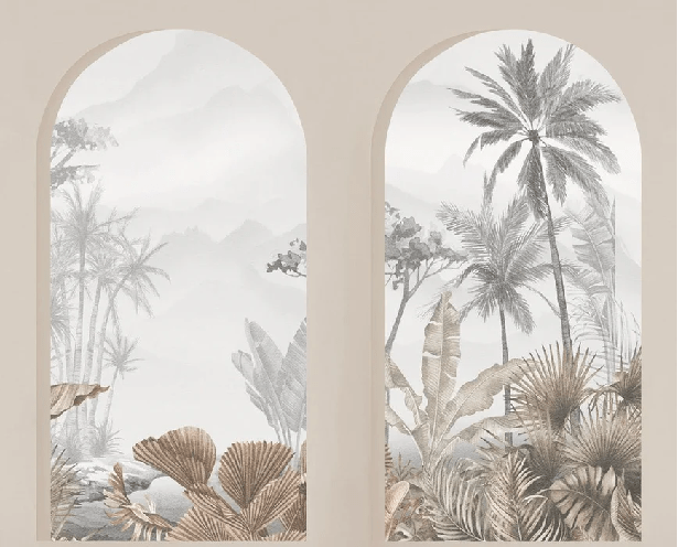 Carta da parati archi tropicali seppia