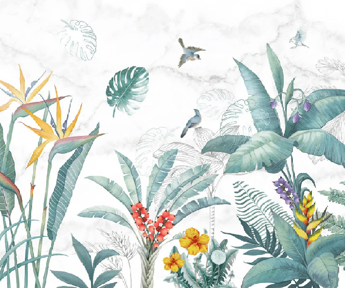 Carta da parati per WC Vegetale & Bird
