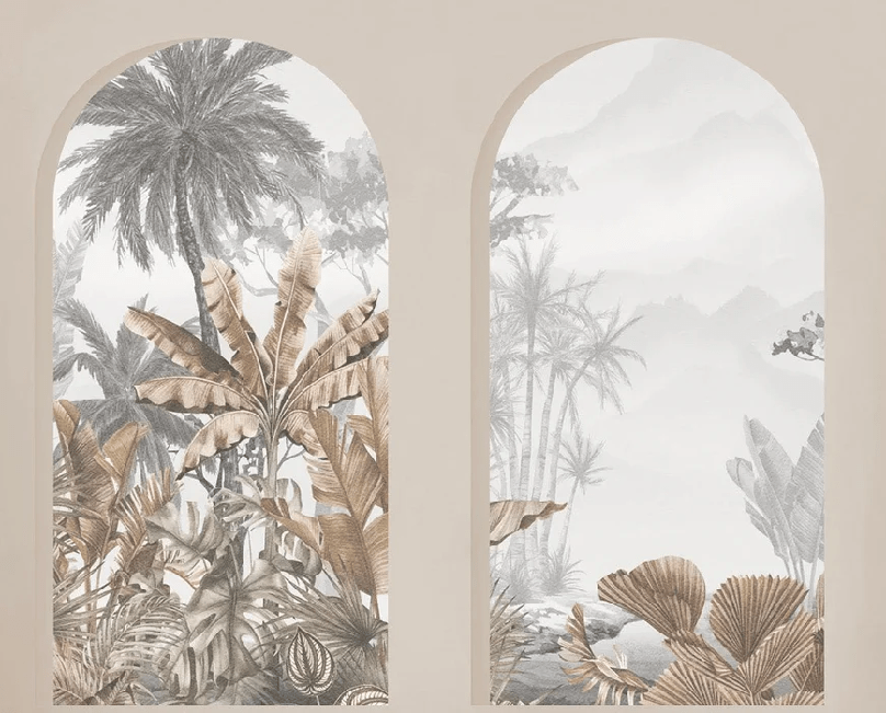 Carta da parati archi tropicali seppia