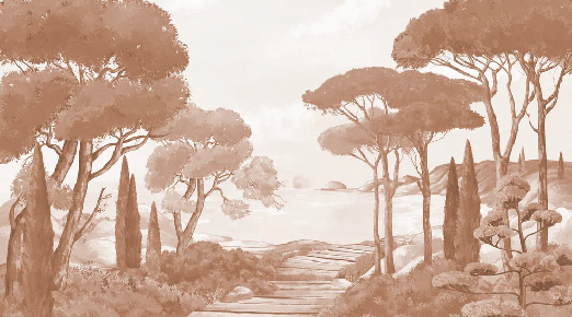 Papier peint balade dans les calanques terracotta