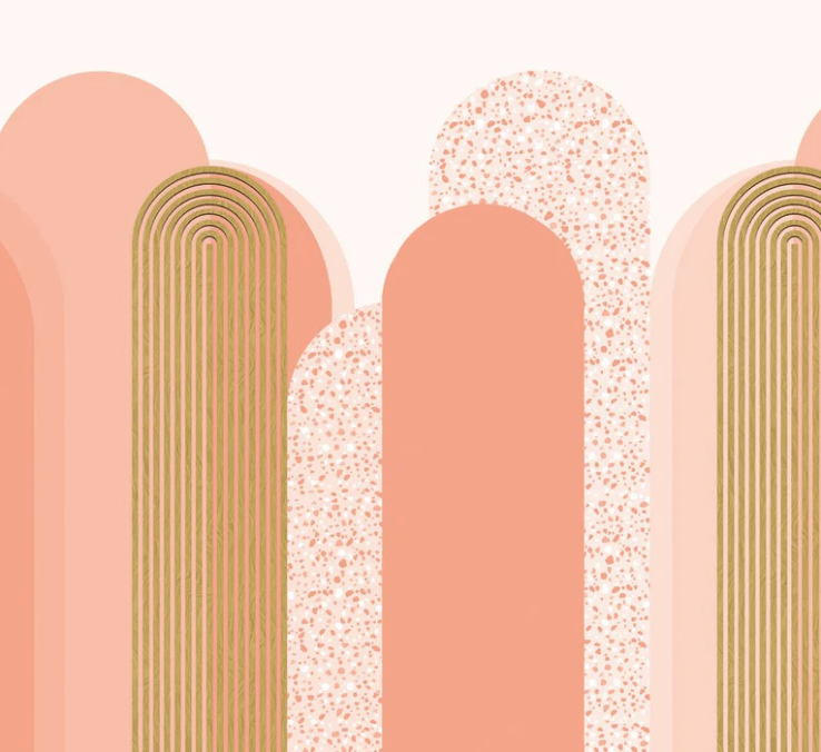 Carta da parati Art Déco grafica con tendenza rosata