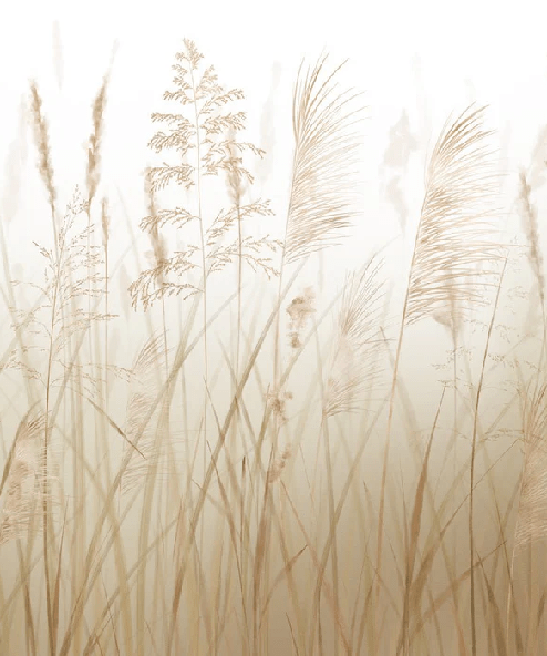 Carta da parati per bagno con motivo floreale su campo di grano beige