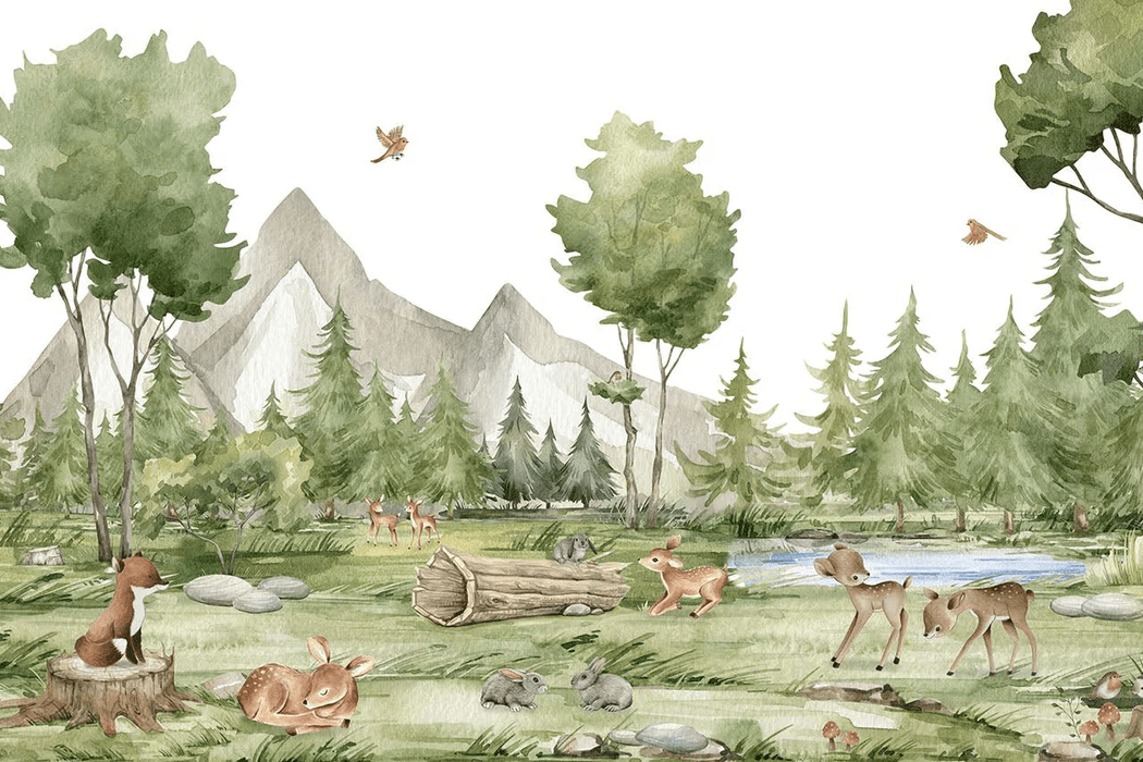 Carta da parati con animali nella foresta
