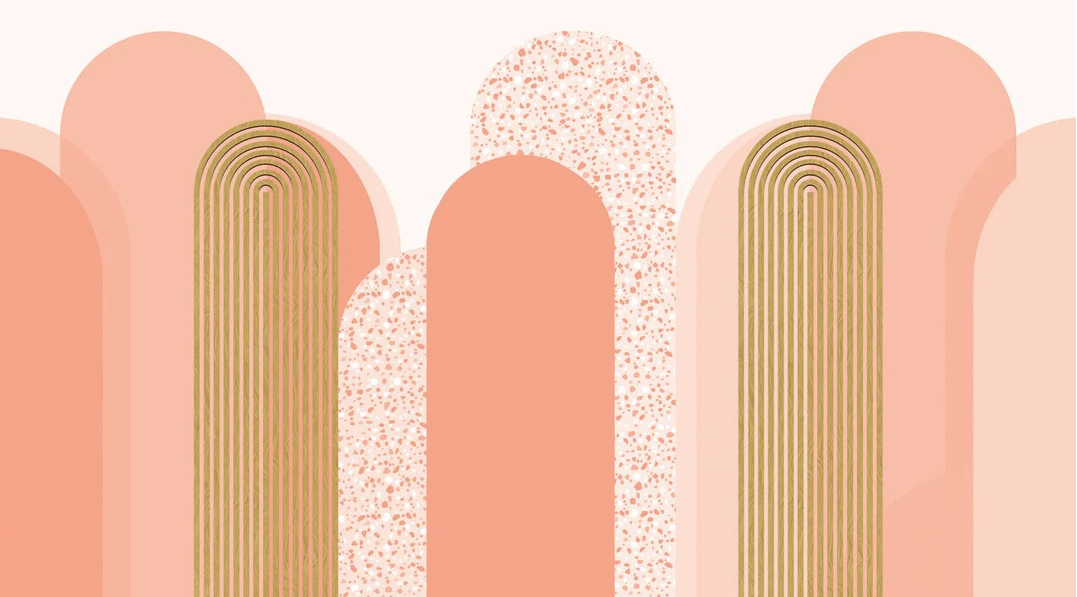 Carta da parati Art Déco grafica con tendenza rosata
