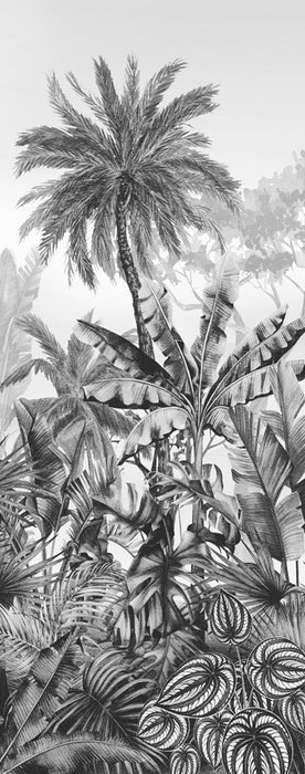Carta da parati per bagno in stile tropicale bianco e nero