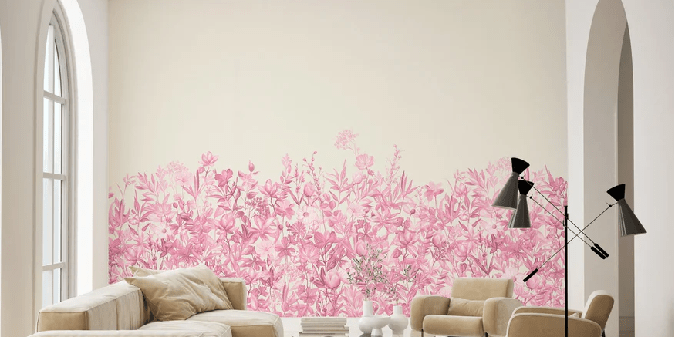 Carta da parati con fiori dipinti a pennello rosa