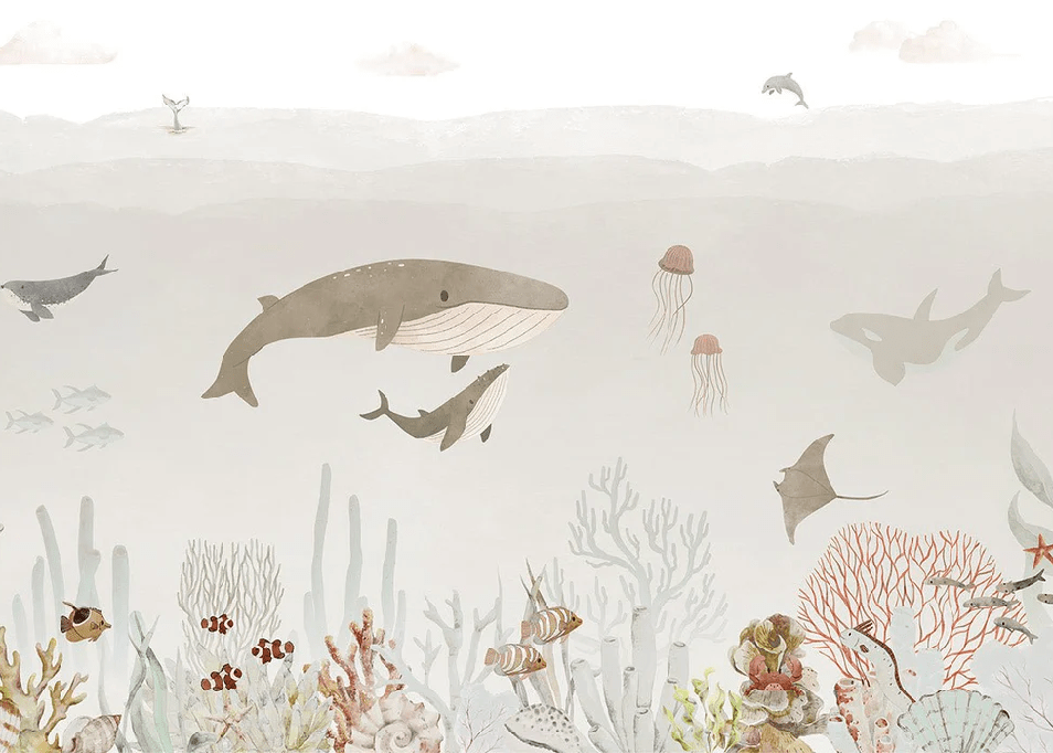 Carta da parati con balene per bambini