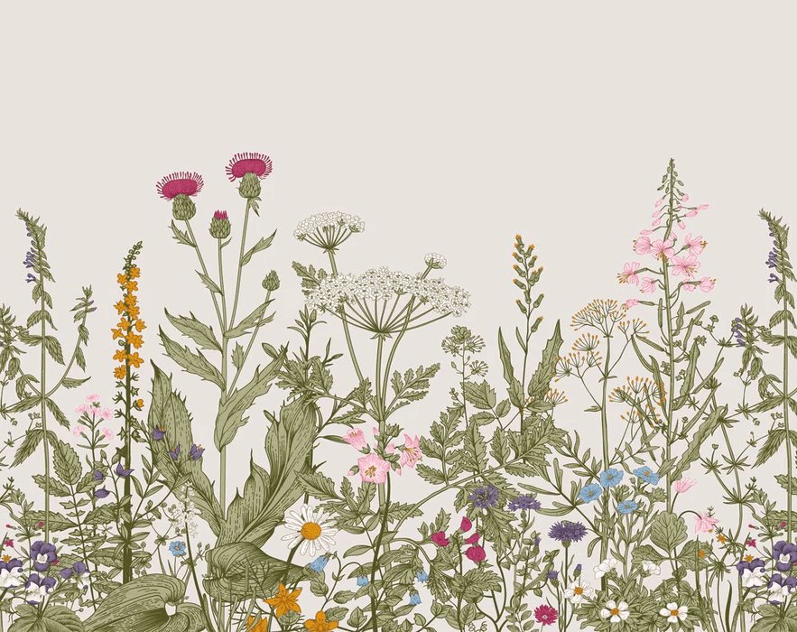 Carta da parati bistrot botanica folk romantica