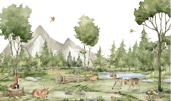 Carta da parati con animali nella foresta