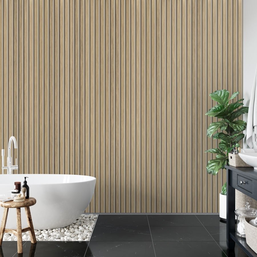 Papier peint tasseau de bois chêne effet fond beige, mural concept, tendance