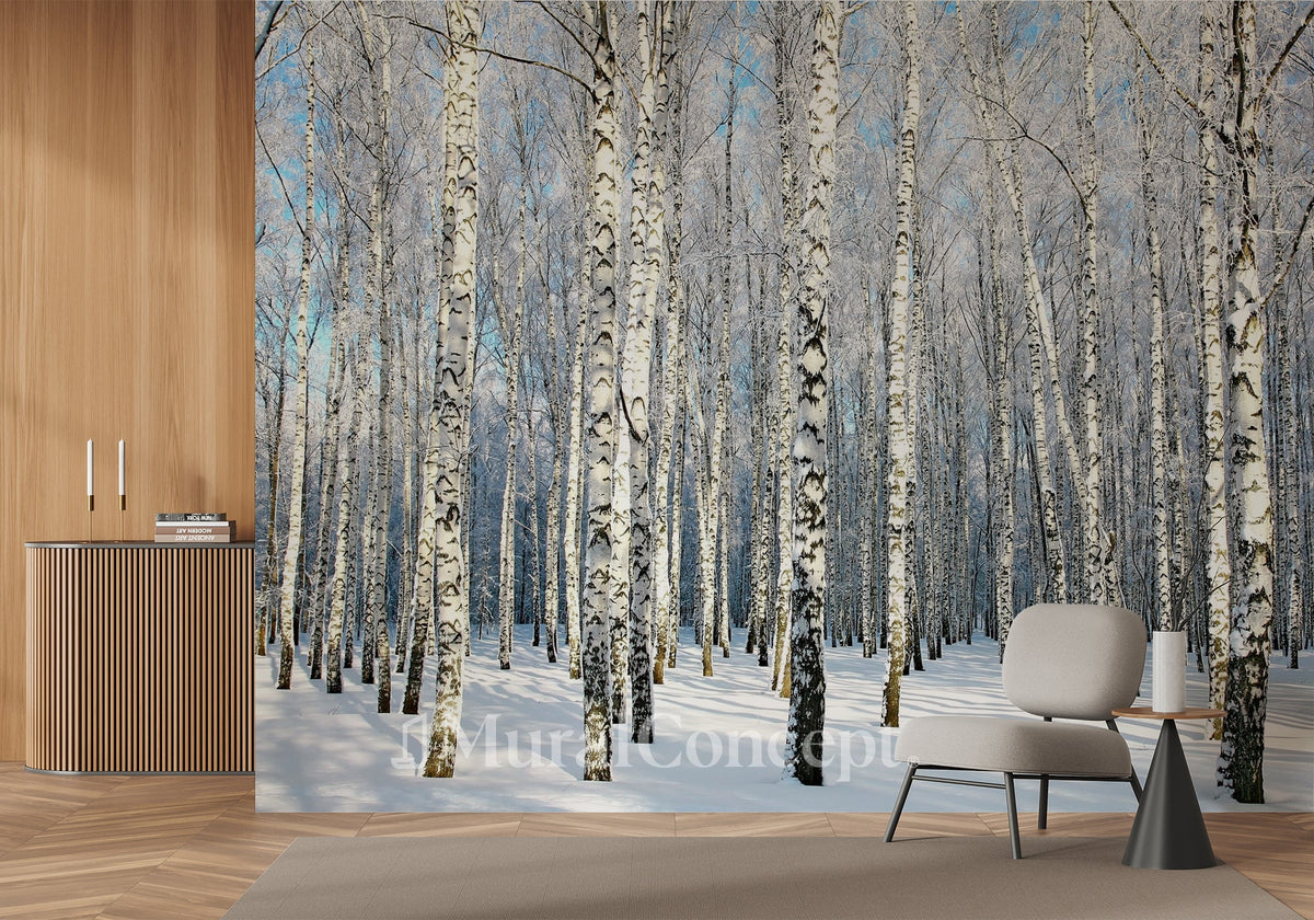 Carta da parati foresta di betulle