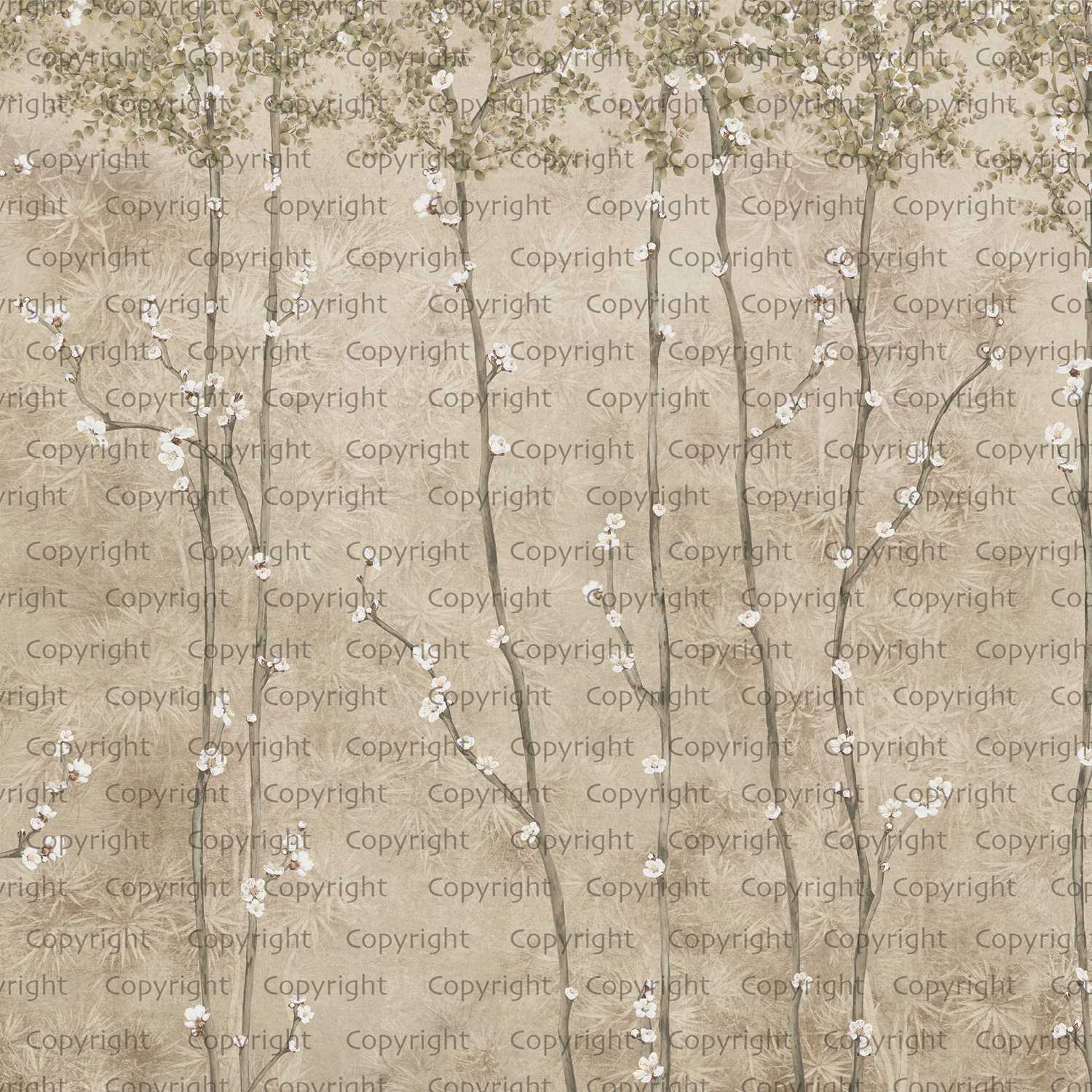 Papier peint panoramique branches japandi, XXL, tendance