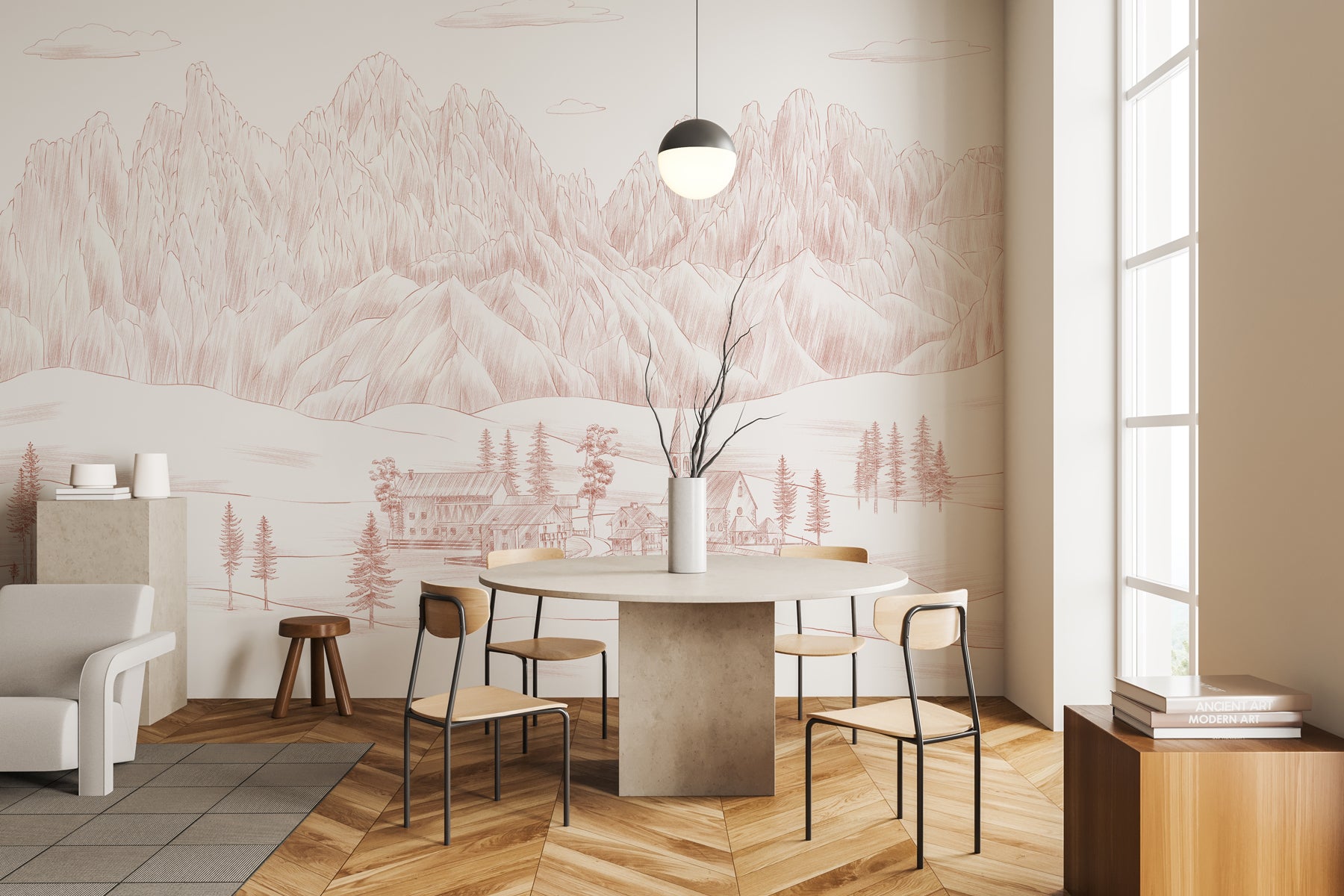 Papier peint paysage italien Dolomites terracotta, XXL, tendance