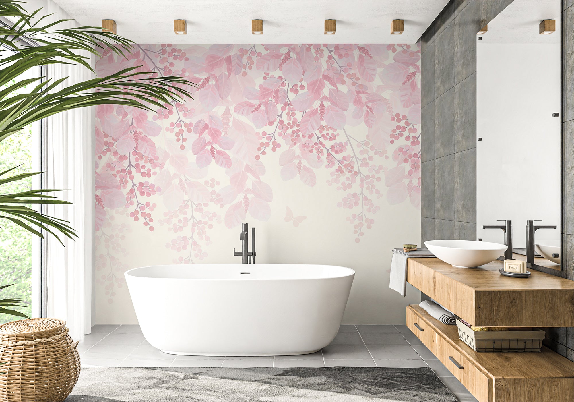 Papier peint salle de bain blooming aquarelle, mural concept, tendance