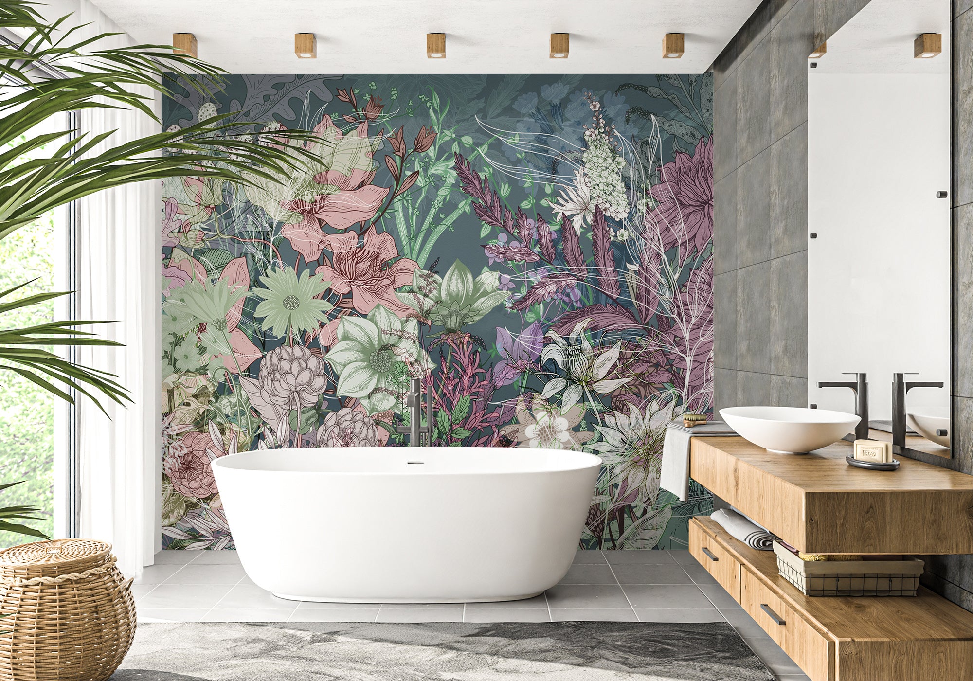Papier peint salle de bain flower dream, mural concept, tendance