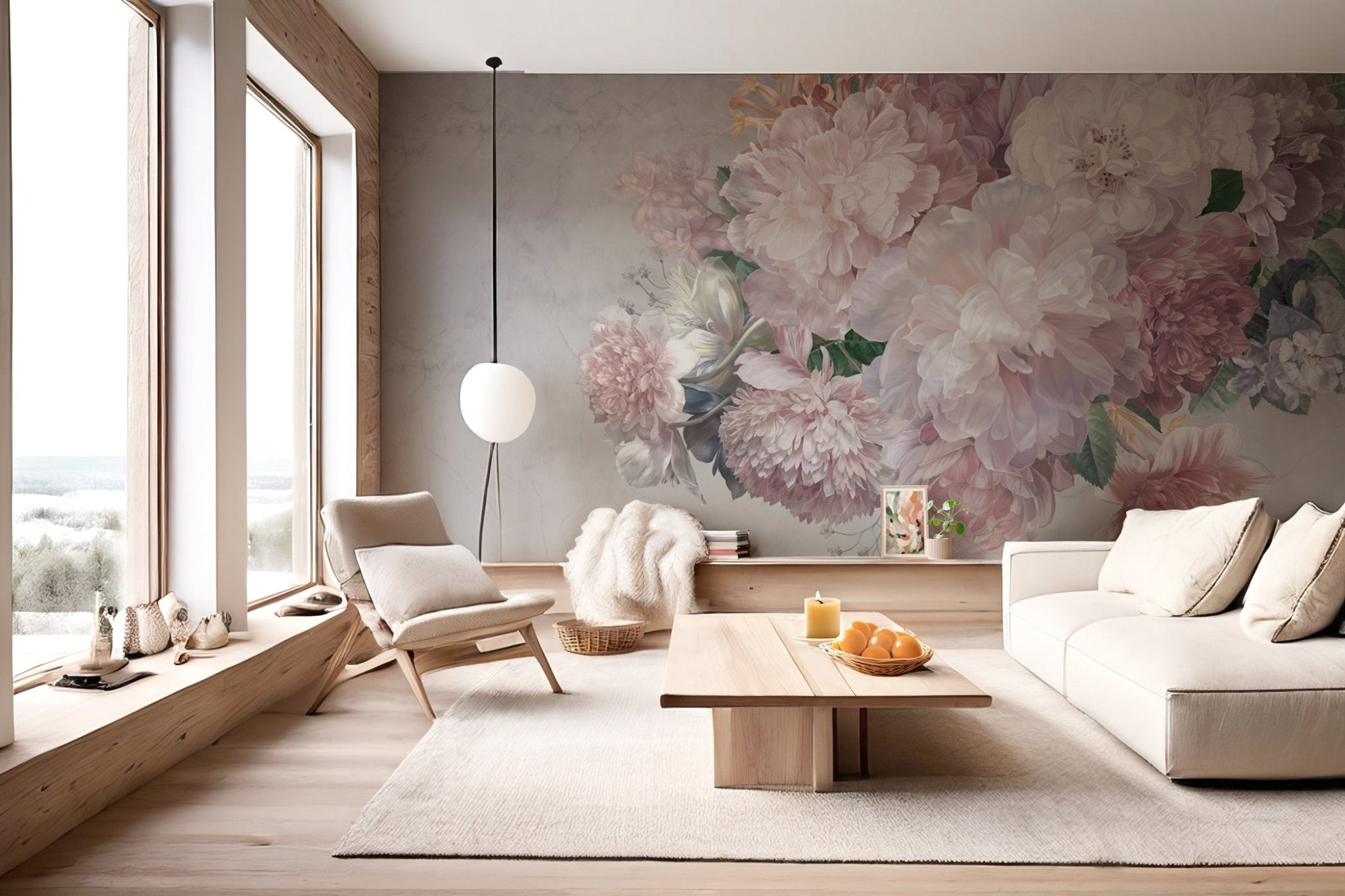 Papier peint panoramique pivoines, XXL, tendance