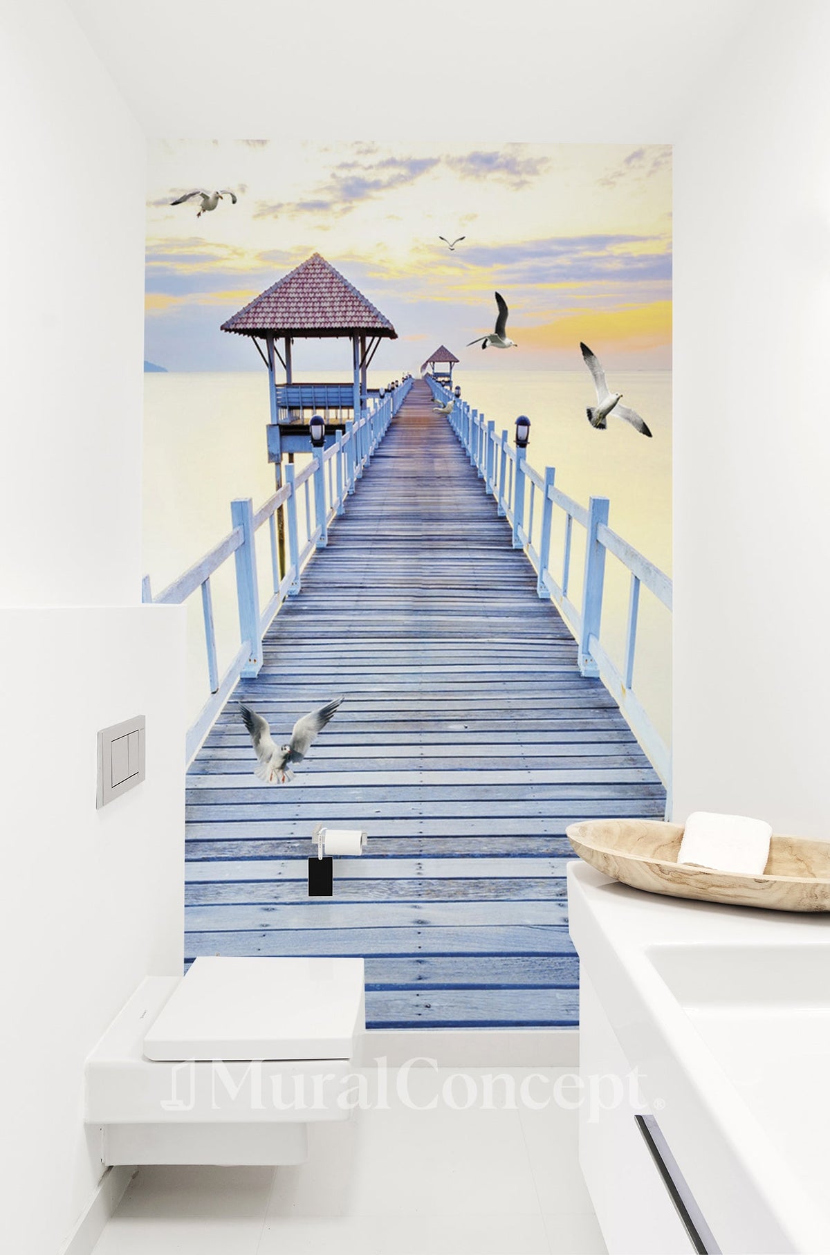 Carta da parati per bagno con vista sul mare
