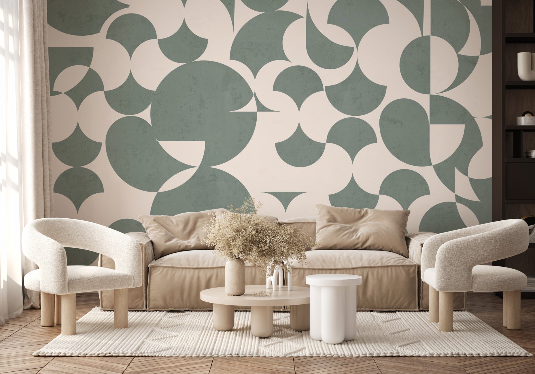 Papier peint rétro forme graphique vert ardoise, XXL, tendance