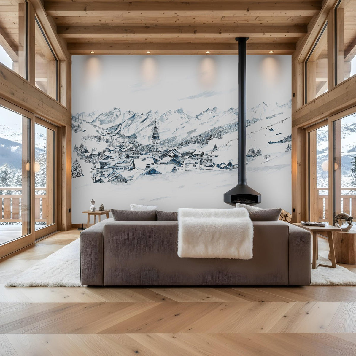 Carta da parati panoramica La Clusaz in pittura
