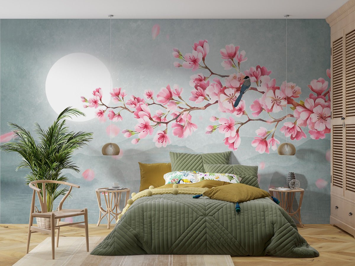 Papier peint tendance floral cerisier poétique - papier peint sur mesure francais - muralconcept
