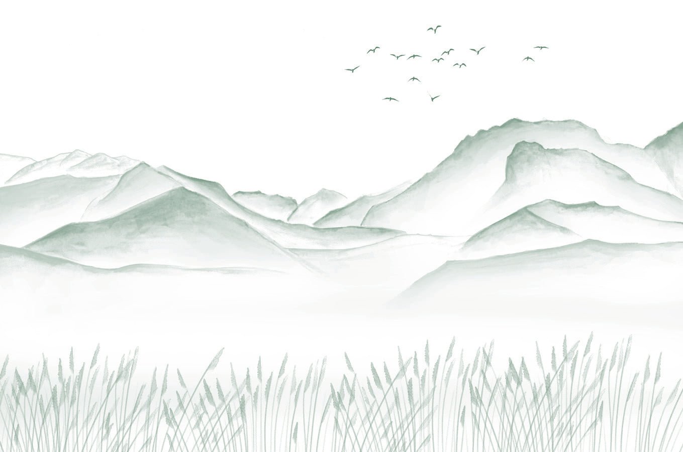 Papier peint salle de bain artistique Annecy entre lac montagne vert, mural concept, tendance