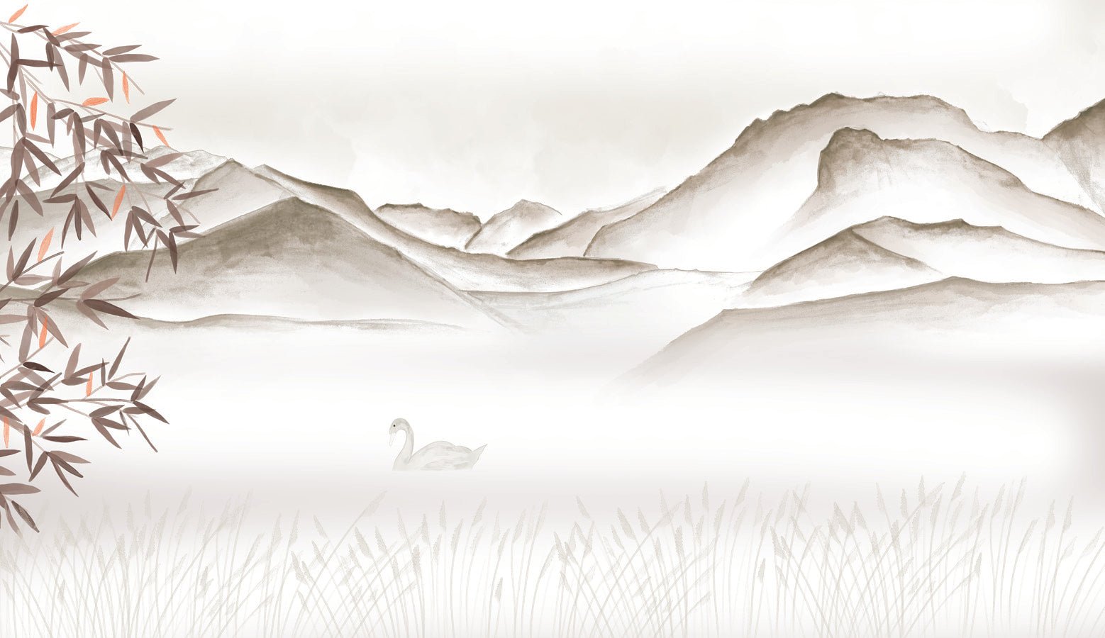 Papier peint salle de bain artistique Annecy entre lac montagne terracotta, mural concept, tendance