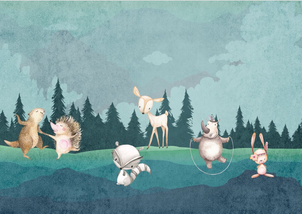VP Papier peint chambre enfant animaux dans la forêt, mural concept, tendance