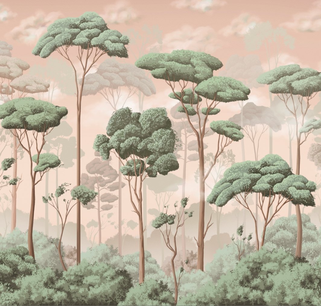 Carta da parati panoramica in pineta con gelsomino voluttuoso L266cm x H253cm